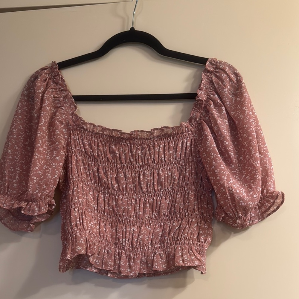Floral Pink Smocked Women's Top